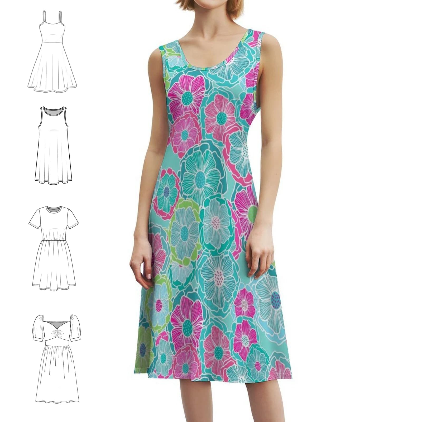 Fantasia floreale in colori tropicali audace Abito da festa streetwear da donna Stampa alla moda Abbigliamento da club per donna Rosa Blu Giallo