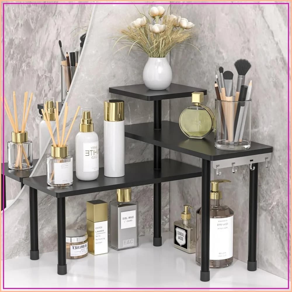 3 Tier Countertop Corner Shelf, Moveable Organizer for Bathroom, Makeup, Desktop