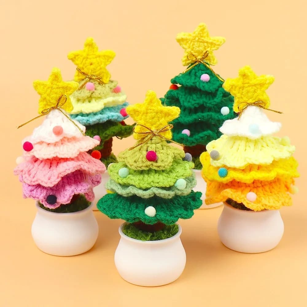 Fatti a mano all'uncinetto albero di natale scrivania giocattoli intrecciati a mano albero di natale lavorato a maglia finito decorazione natalizia simulazione pianta in vaso