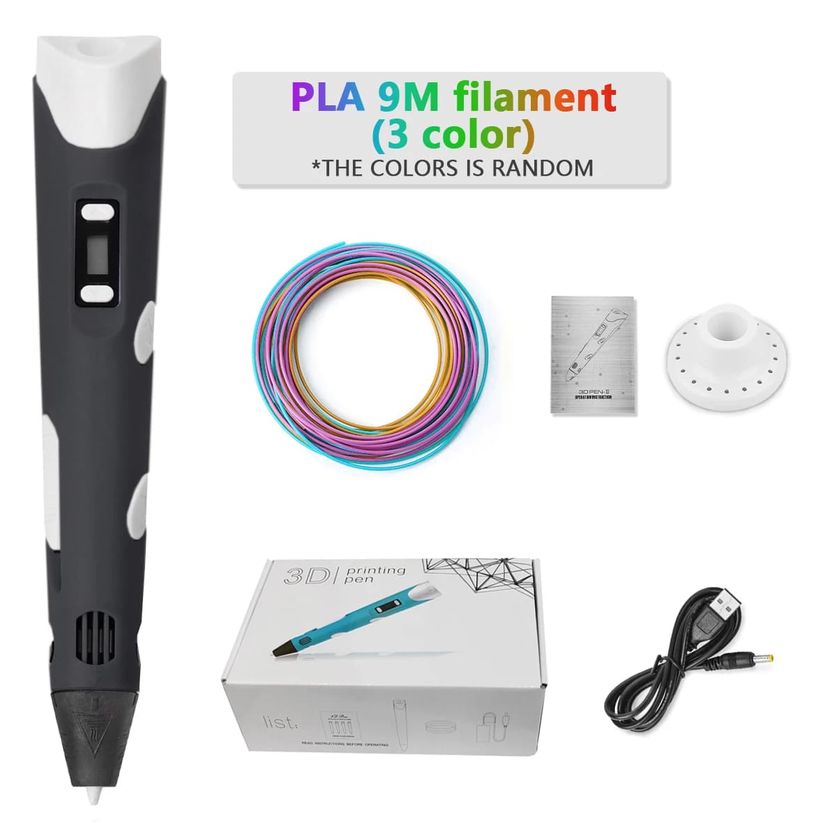 3D Design Printing Pen for Kids with LCD Screen with 1.75mm PLA Filament Pen 3D Children's Toys Christmas Birthday DIY Gift