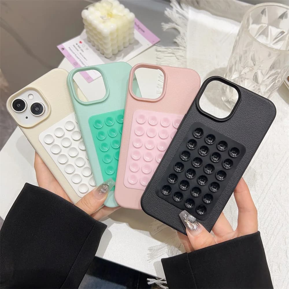 3D Suction Cup Stand Case For iPhone 18 Pro Max Cases iPhone 17 15 16 14 Plus 11 12 13 Pro Max Shockproof Circular Cup Cover