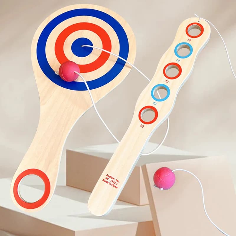 Gioco di Lancio e Presa con Palla in Legno per Coordinazione Occhio-Mano, Allenamento di Integrazione Sensoriale, Giocattolo con Racchetta per Bambini
