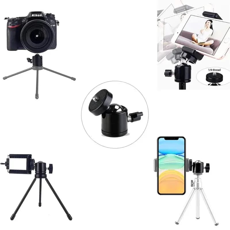 Adattatore a testa sferica con vite da 1/4'' per attacco a caldo, staffa di montaggio bloccabile per fotocamera DSLR, DV, flash, luce LED, supporto per treppiede