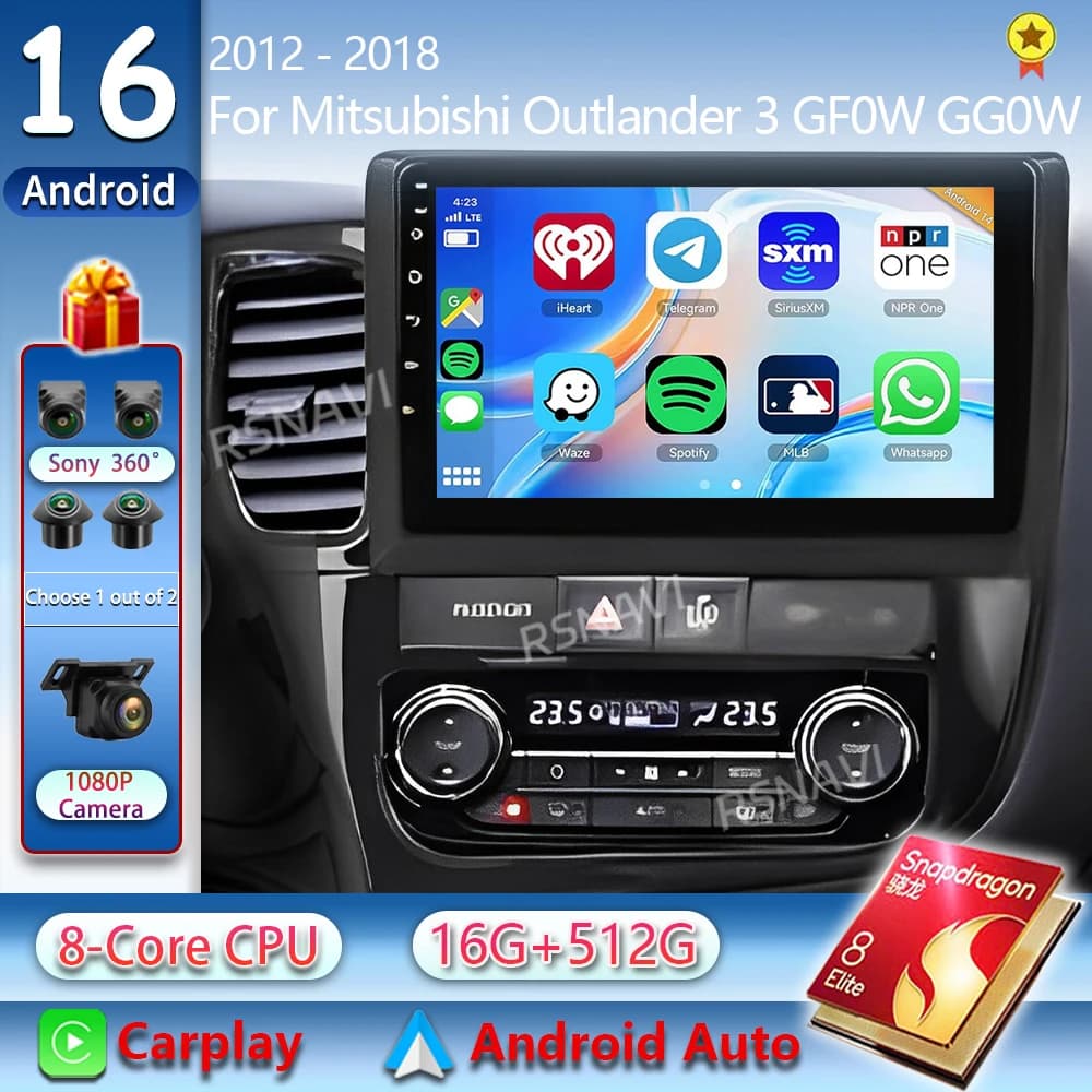 Android 14 CarPlay For Mitsubishi Outlander 3 GF0W GG0W 2012-2018 Car Radio Stereo Multimedia Video Player GPS AI Voice