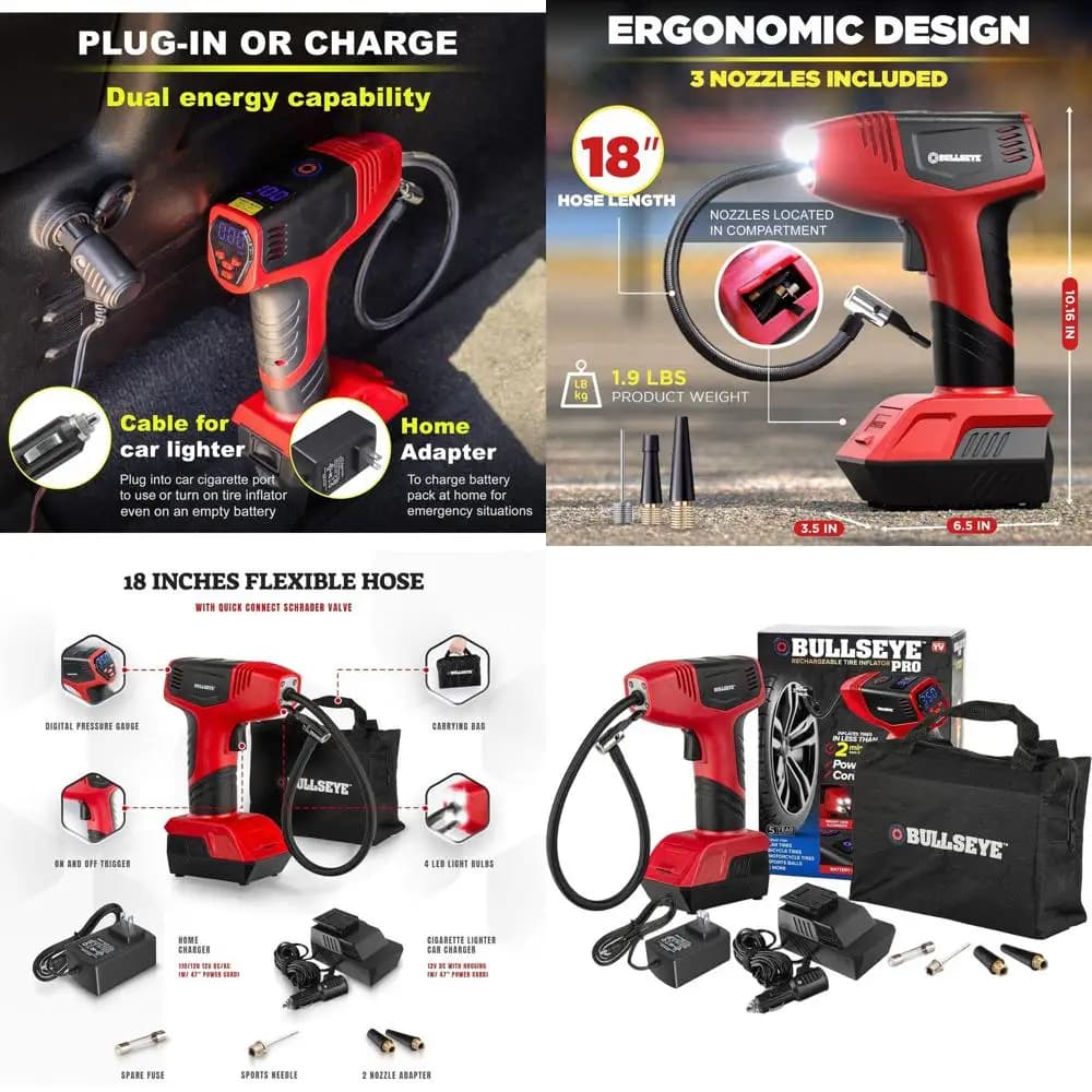 Pompa portatile per compressore d'aria 150PSI, gonfiatore per pneumatici per auto ricaricabile con manometro, batteria 12V 2000mAh