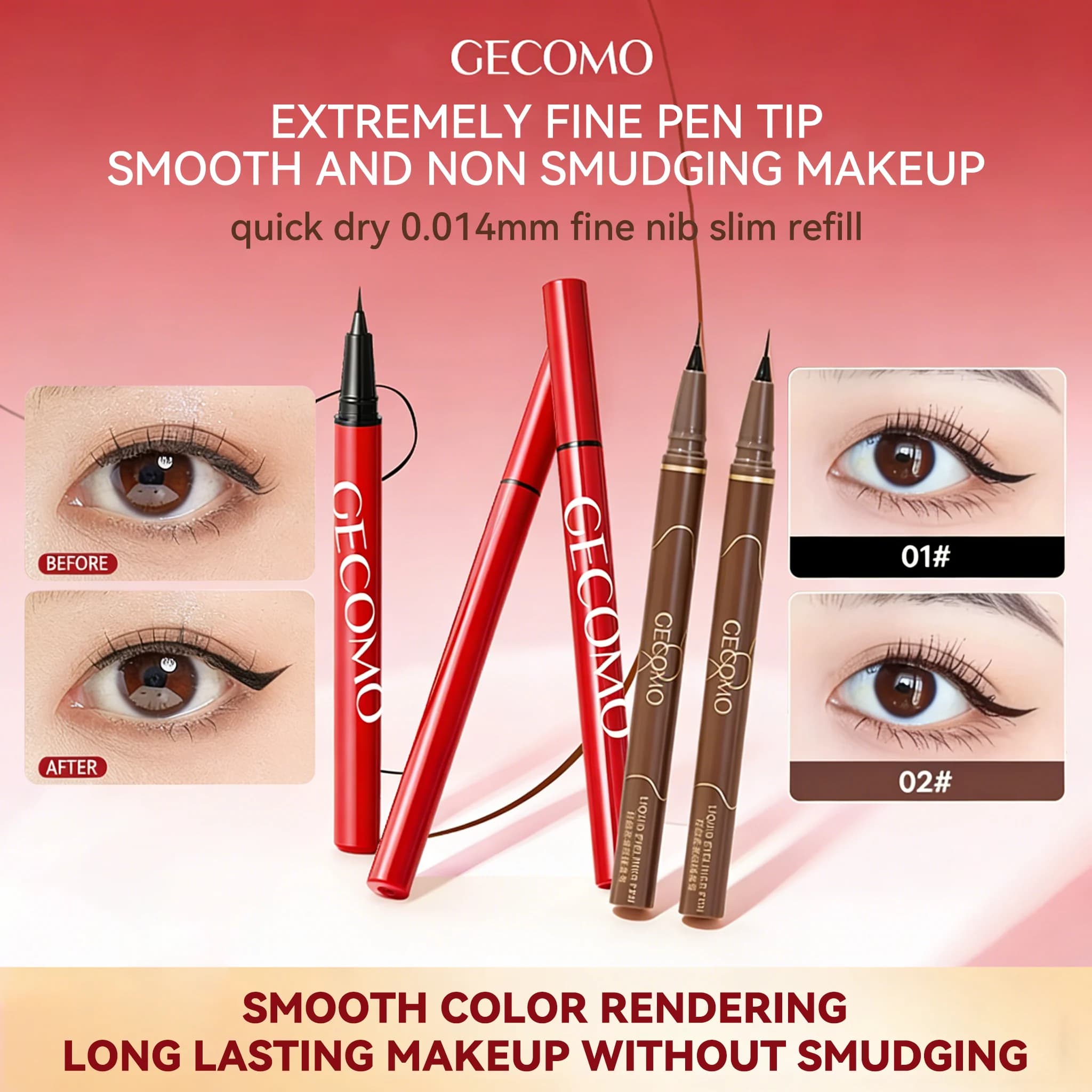 Eyeliner Liquido GECOMO 0.01mm Super Sottile, Impermeabile, Asciugatura Rapida, Lunga Durata, Senza Sbavature