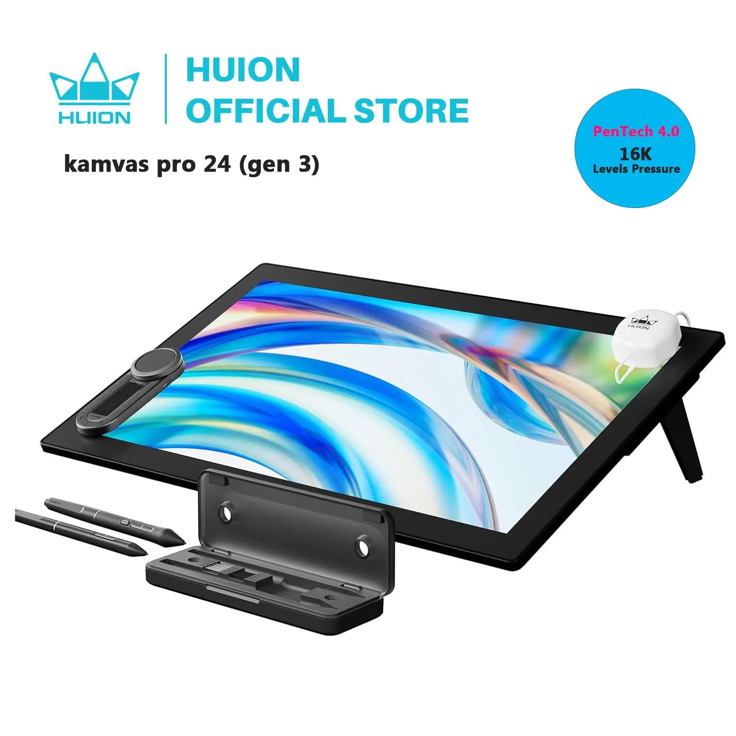HUION KAMVAS Pro 24 (Gen 3) Tavoletta Grafica Touch con Schermo 4K UHD Pentech 4 16 livelli di pressione per display con penna, con doppia penna inclusa