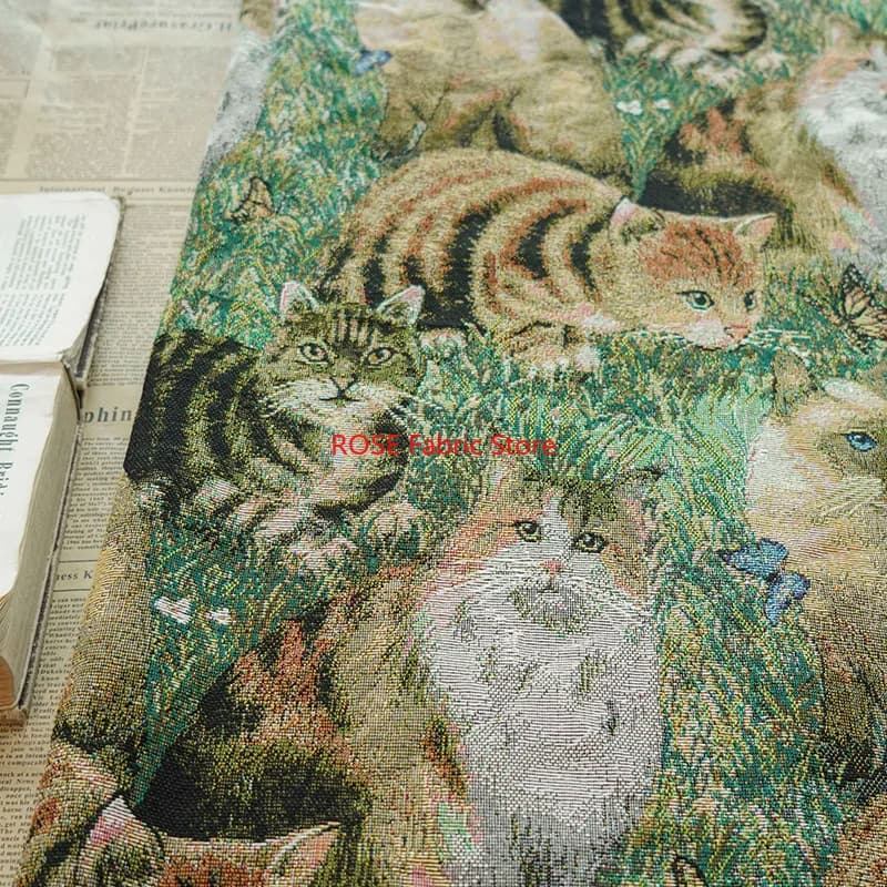Tessuto jacquard tinto in filato di gatto erba da 1 metro. Tappeto per bagagli da donna in stile simpatico cartone animato che realizza tessuti spessi