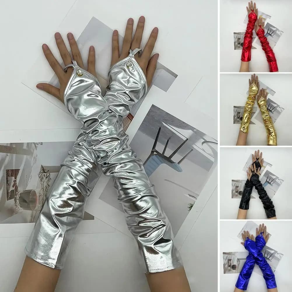 Guanti metallici in finta pelle effetto bagnato oro argento Guanti da bicicletta per feste serali Guanti da donna sexy al gomito lungo in lattice da esterno