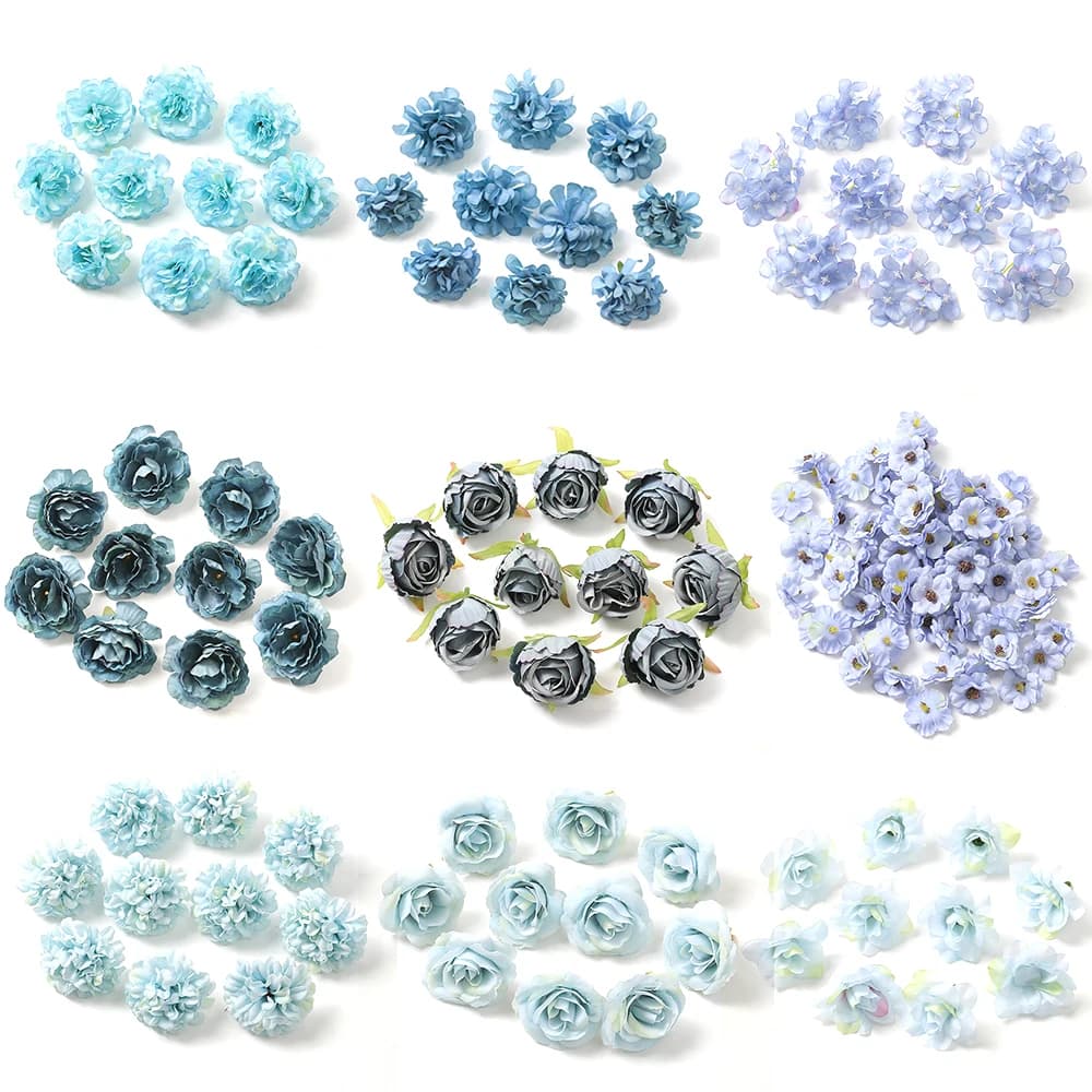 10 pezzi mix di fiori artificiali blu teste fai da te festa torta nuziale confezione regalo ghirlande decorazioni per la casa artigianato da giardino fiori di giglio rosa