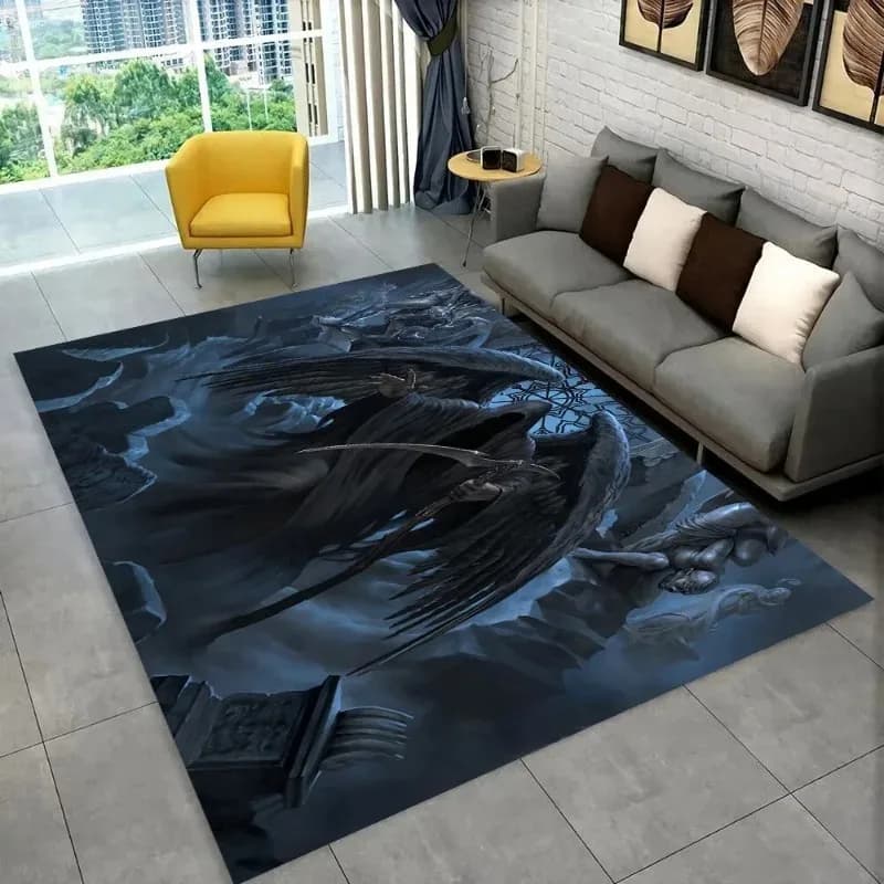 Tappeto Gotico VIKAMA Grim Reaper Death Skull, Tappeto per Casa, Soggiorno, Camera da Letto, Divano, Zerbino Decorativo, Tappetino Antiscivolo per Bambini