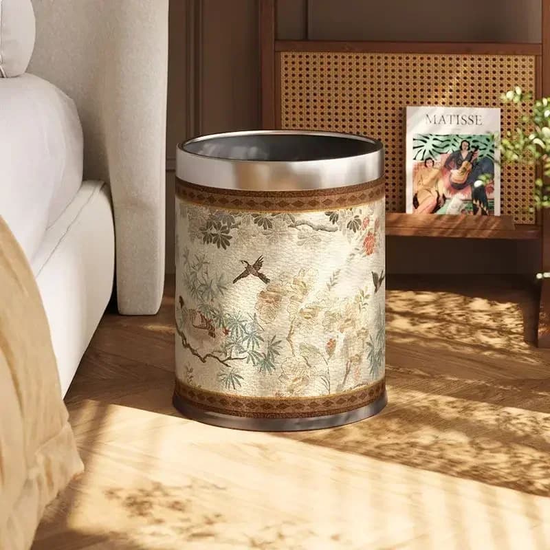 Household Trash Cans Medieval Style Golden Leopard Garbage Cans Kitchen Bedroom Sanitary Cans High Appearance