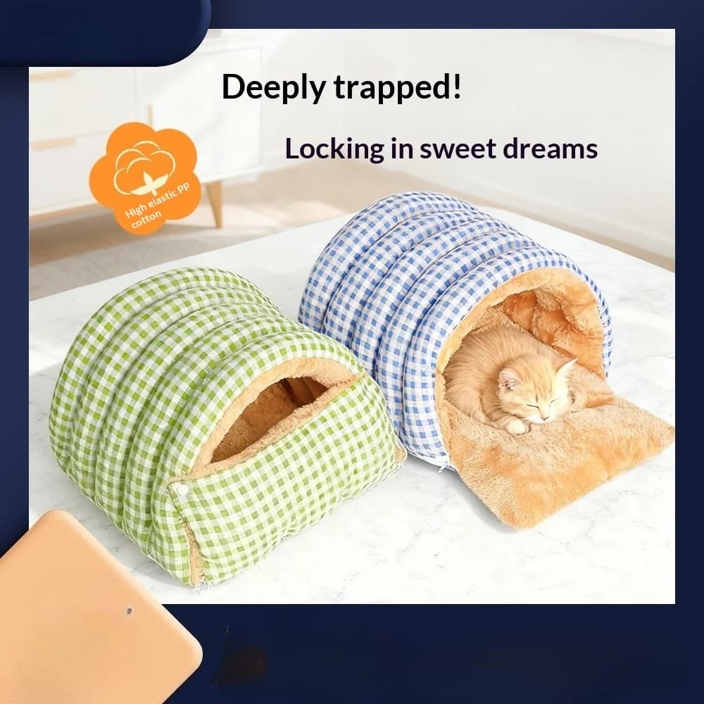 Closed cat bed - Hot and washable winter house with removable plush lining, pet coconut bag for dogs and small cats