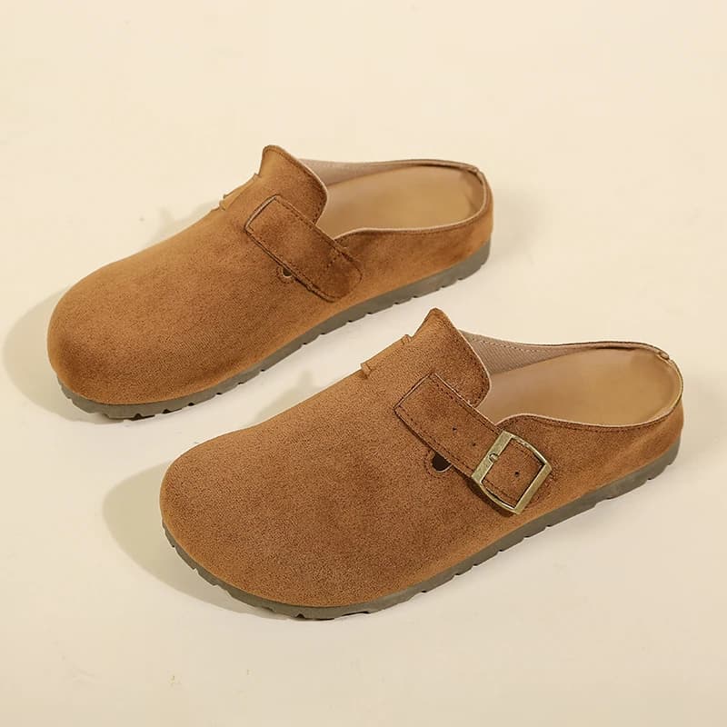 Women's retro slippers, Women's Slip-On Suede Clogs, Buckle Closed Toe Mules Korean style, fashionable outdoor slippers