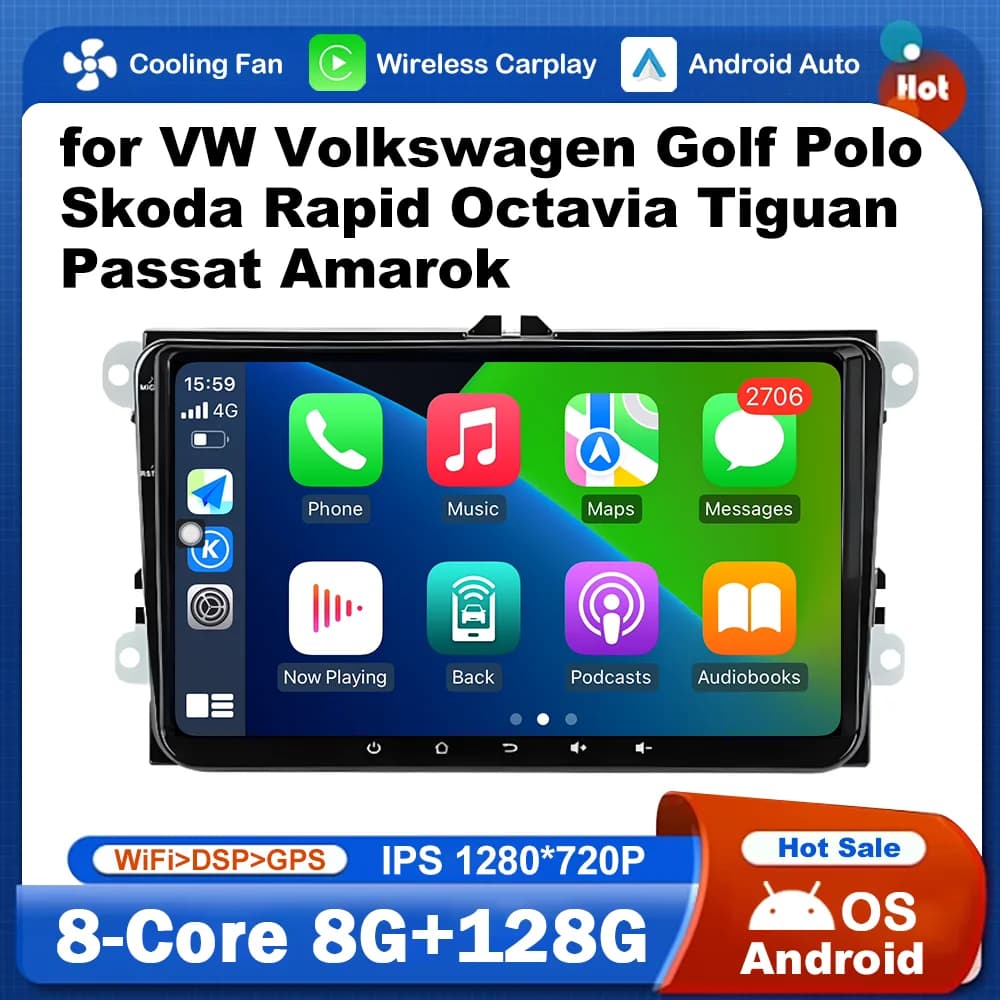 WiFi IPS Screen 4G Car Video Multimedia Player sistema operativo Android per VW Volkswagen Golf Polo Skoda Rapid Octavia Tiguan Passat Amarok