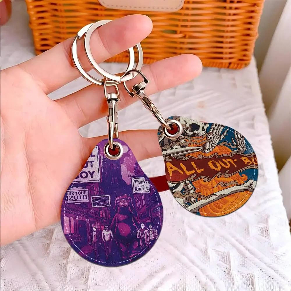 Fall Out Boy Band universal anti-rust keychain for men and women, PU leather, card holder and key ring