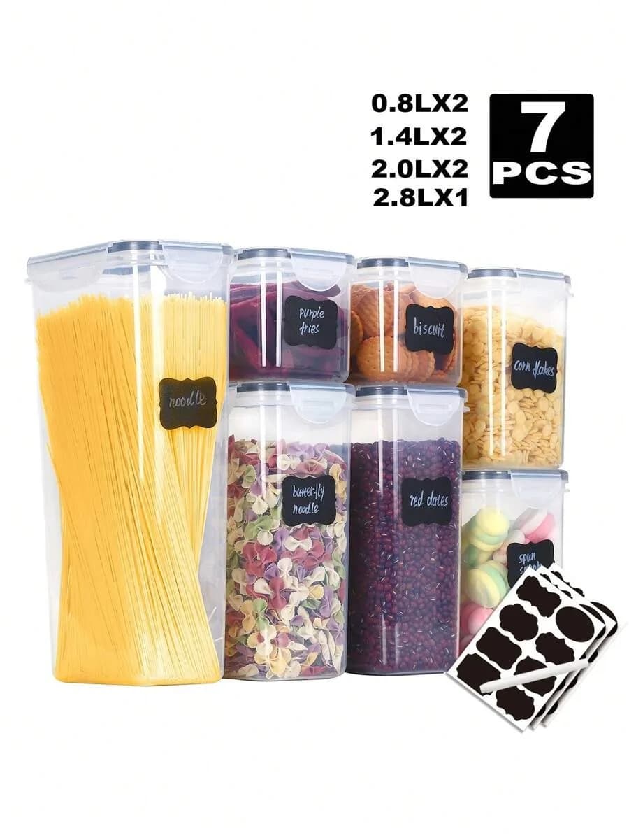 1/3/5/7 pezzi Barattoli per la conservazione degli alimenti Barattoli sigillati per alimenti in plastica riutilizzabili con coperchi per la conservazione degli alimenti da cucina con etichetta in carta