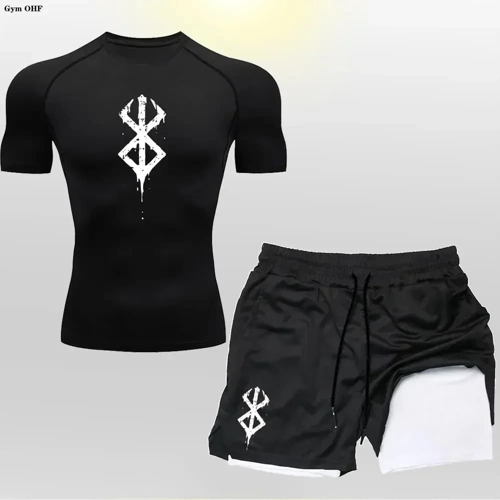 Anime Man Cycling sportswear Quick Dry Fit Sports 2 in 1 Two-storey shorts Men's T-shirt Men's Jumpsuit Gym Training Racing