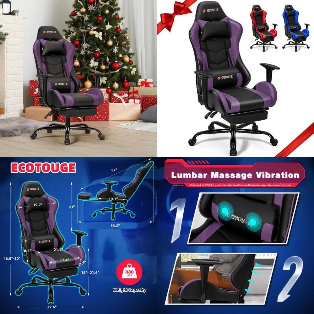 Sedia da Gaming Ergonomica in Pelle PU con Poggiapiedi, Stile Racing Reclinabile per Scrivania PC, Schienale Alto e Supporto Lombare