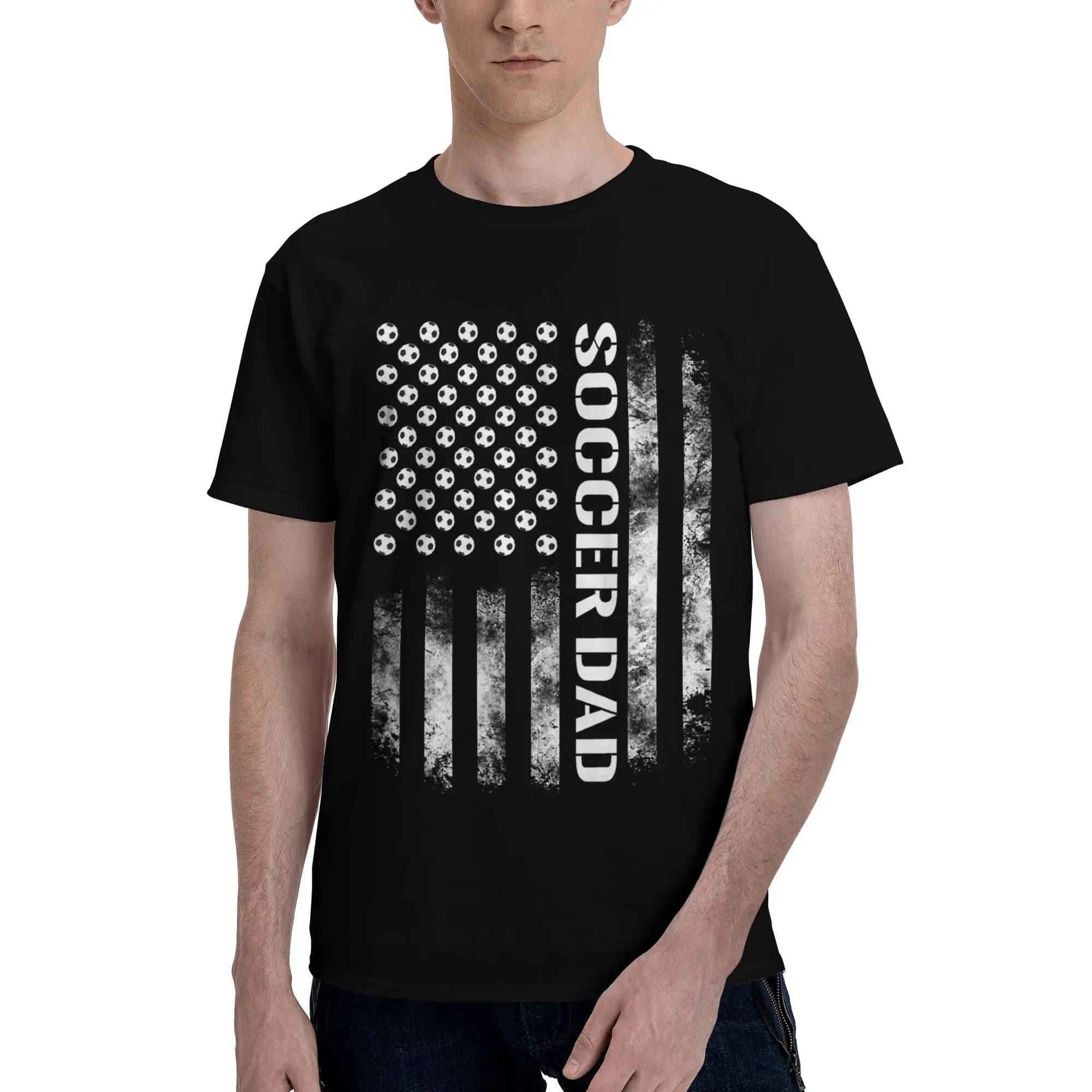 T-shirt da uomo con bandiera USA divertente di Soccer Dad, maglietta con elementi calcistici, manica corta, in puro cotone