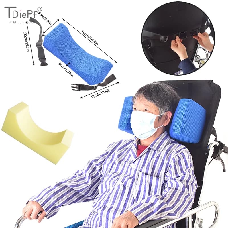 Blue Blocked Wheelchair Headrest Anti Side Pillow Position Pad Wheelchair Accessories Adjustable Wheelchair Back Cushion Support