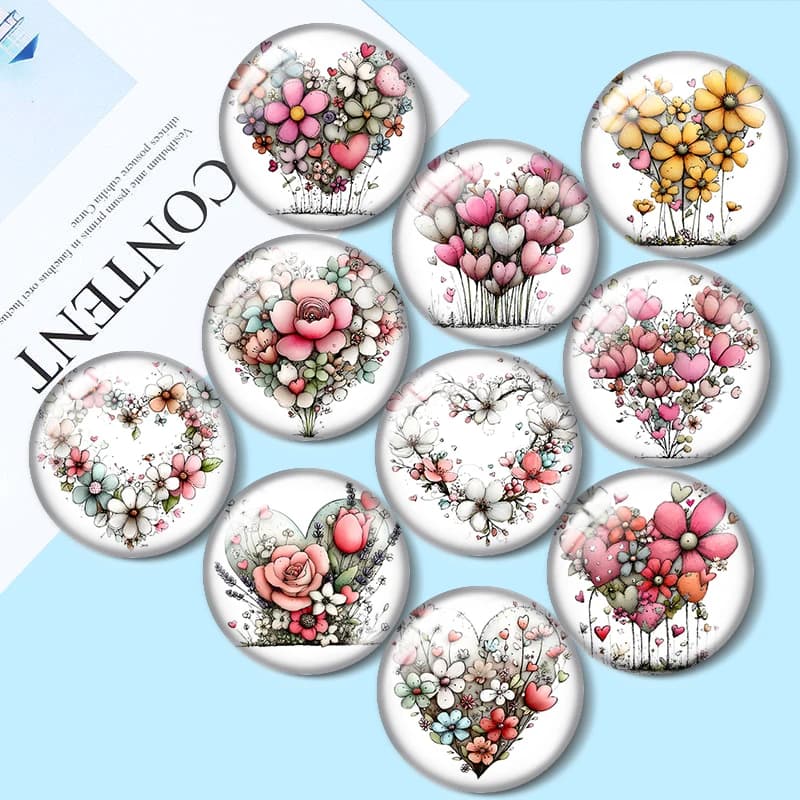 Whimsical Floral Hearts 12/18/20/25mm glass cabochon bracelet pendant rings for jewelry demo earrings back Making findings
