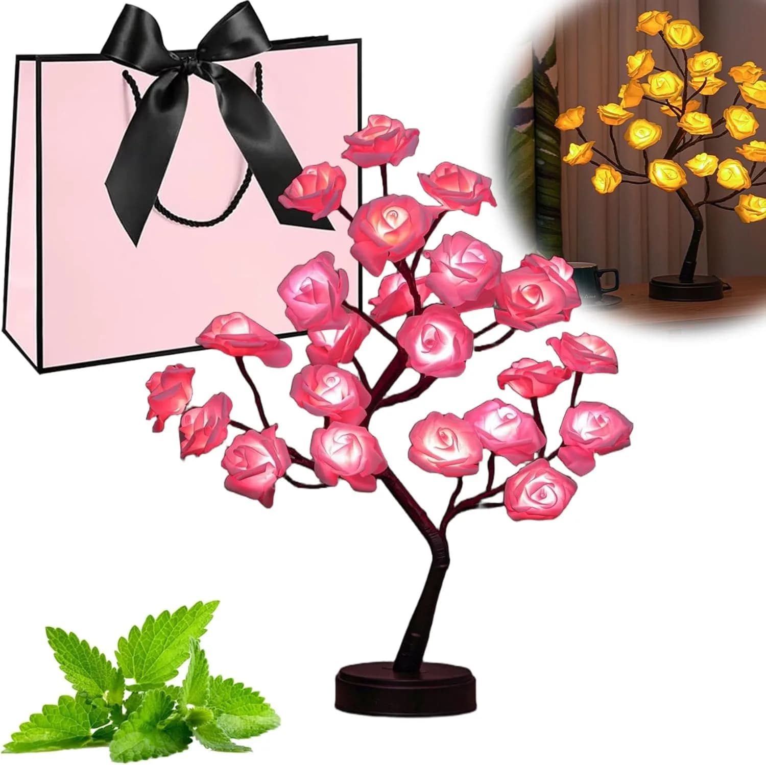 Lampada a forma di albero di rose a 24 colori, lampada da tavolo a forma di rosa multicolore che cambia colore con telecomando, lampada a forma di fiore rosa, regalo per ragazze per la festa della mamma, albero luminoso da tavolo per decorazioni natalizie, San Valentino, matrimoni
