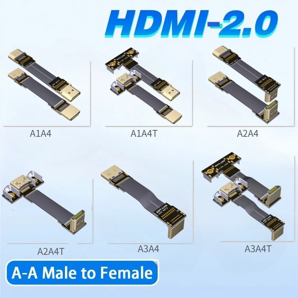 ADT A1-A4 HDMI 2.0 Male to Female A-Type Built-in Flat Extension Cable Support 2K/144Hz 4K/60Hz Elbow HD For HDTV Video Extender