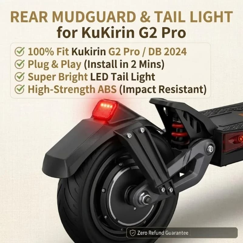 Parafango Posteriore con Luce per Monopattino Elettrico Kukirin G2 Pro DB 2024, Ricambio Originale Plug & Play, Staffa Parafango Facile da Installare