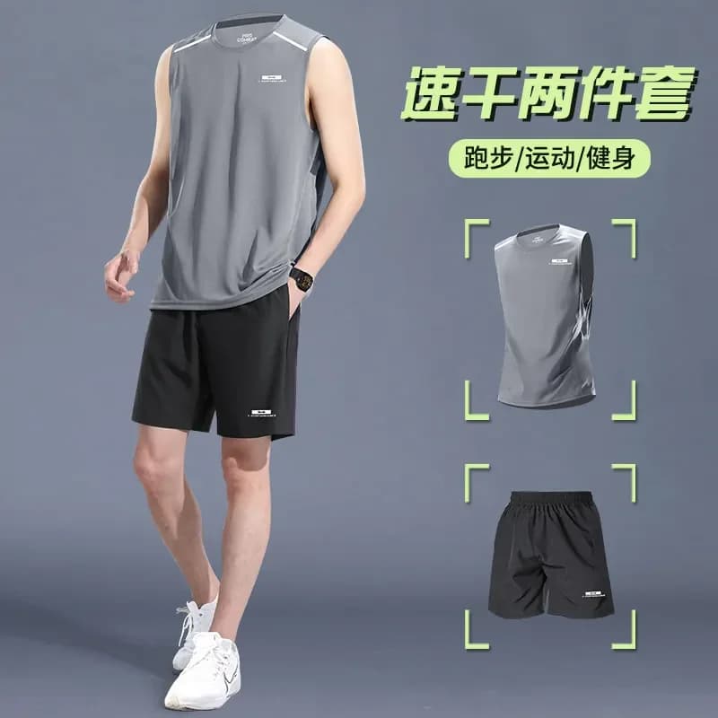 Tuta da corsa in seta ghiacciata ad alte prestazioni da uomo | Gilet e pantaloncini traspiranti senza maniche | Kit Estivo ad Asciugatura Rapida per Palestra e Basket