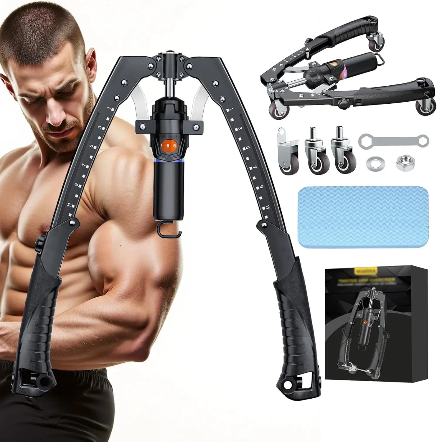 3-in-1 Hydraulic Trainer with Abdominal Roller, Adjustable 10-200 kg for Home Complete Force Training