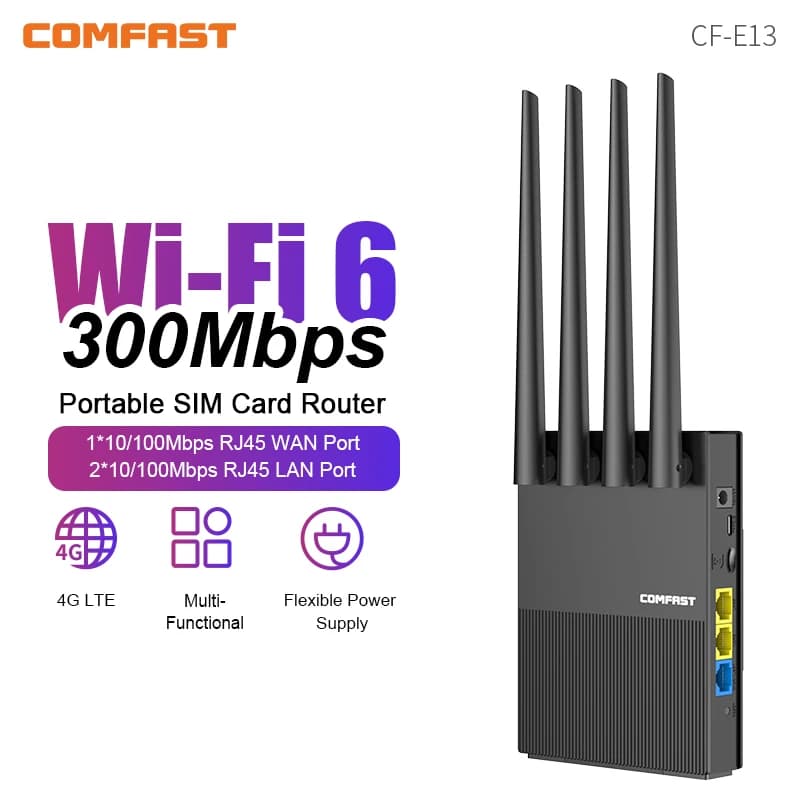 Comfast 4G LTE Wifi6 Router Ripetitore Wireless 286Mbps 2.4G Ripetitore di Segnale WiFi Extender Amplificatore WiFi Per Home Office Outdoor