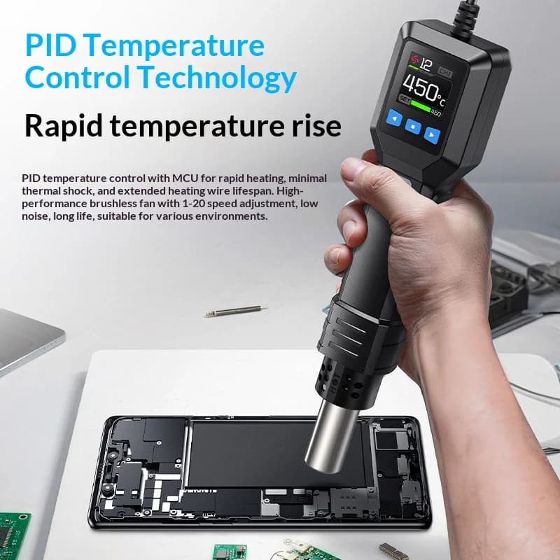 Hot Air Gun 550W PID Temperature Control 100‑450°C Portable Heat Gun for Phone PCB Repair Shrinking Work
