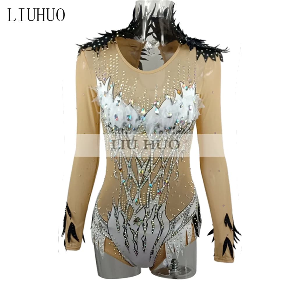 LIUHUO Pattinaggio di Figura Vestito da Donna Ragazza Prestazioni sul Ghiaccio Ginnastica Ritmica Concorso Body Danza Balletto Nero Aerobico