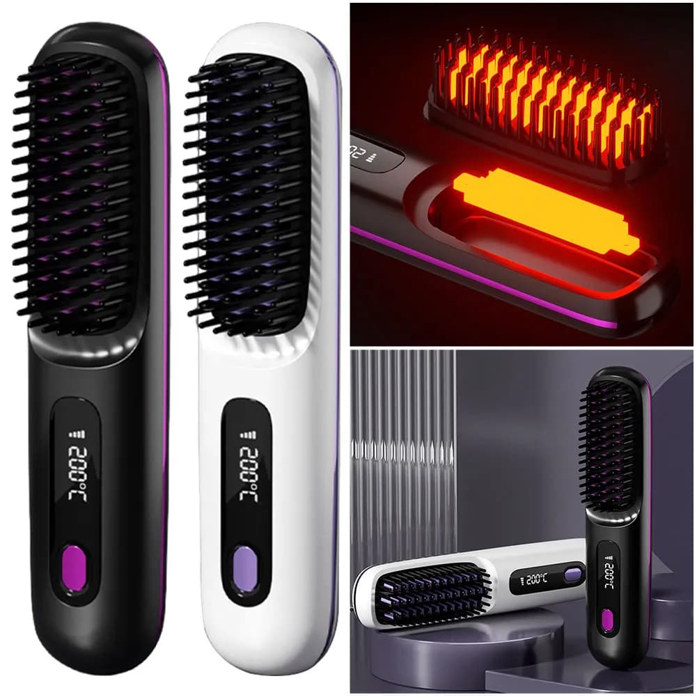 Anti-Scoating Wireless Smoothing Combs, Rechargeable Straight Brush for All Hair Types