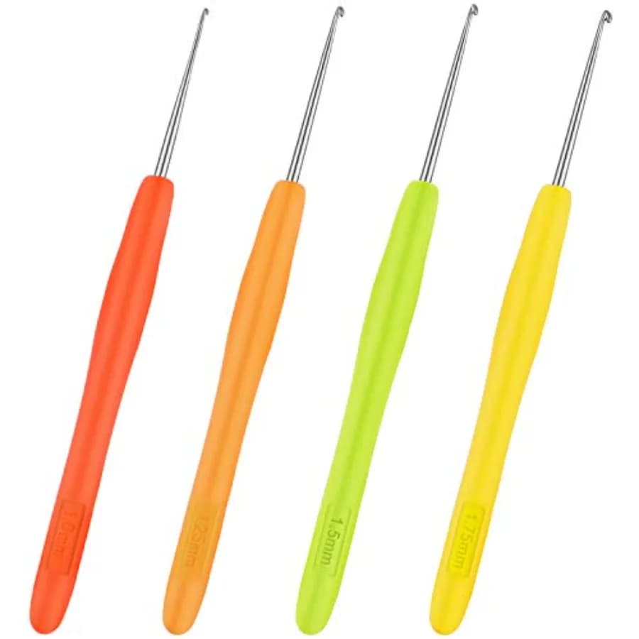 4 Pieces Hair Highlighting Needles Small Crochet Hooks Precision Metal Needles Crochet Knitting Hooks with Soft Handles, 1 Mm,