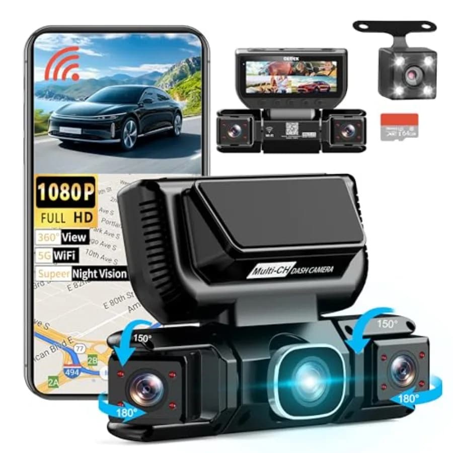 Dashcam per auto con visione a 360 gradi, in plastica ABS, nera, registrazione a 4 canali 2K anteriore/posteriore/interna/sinistra/destra con WiFi 5G, controllo tramite APP