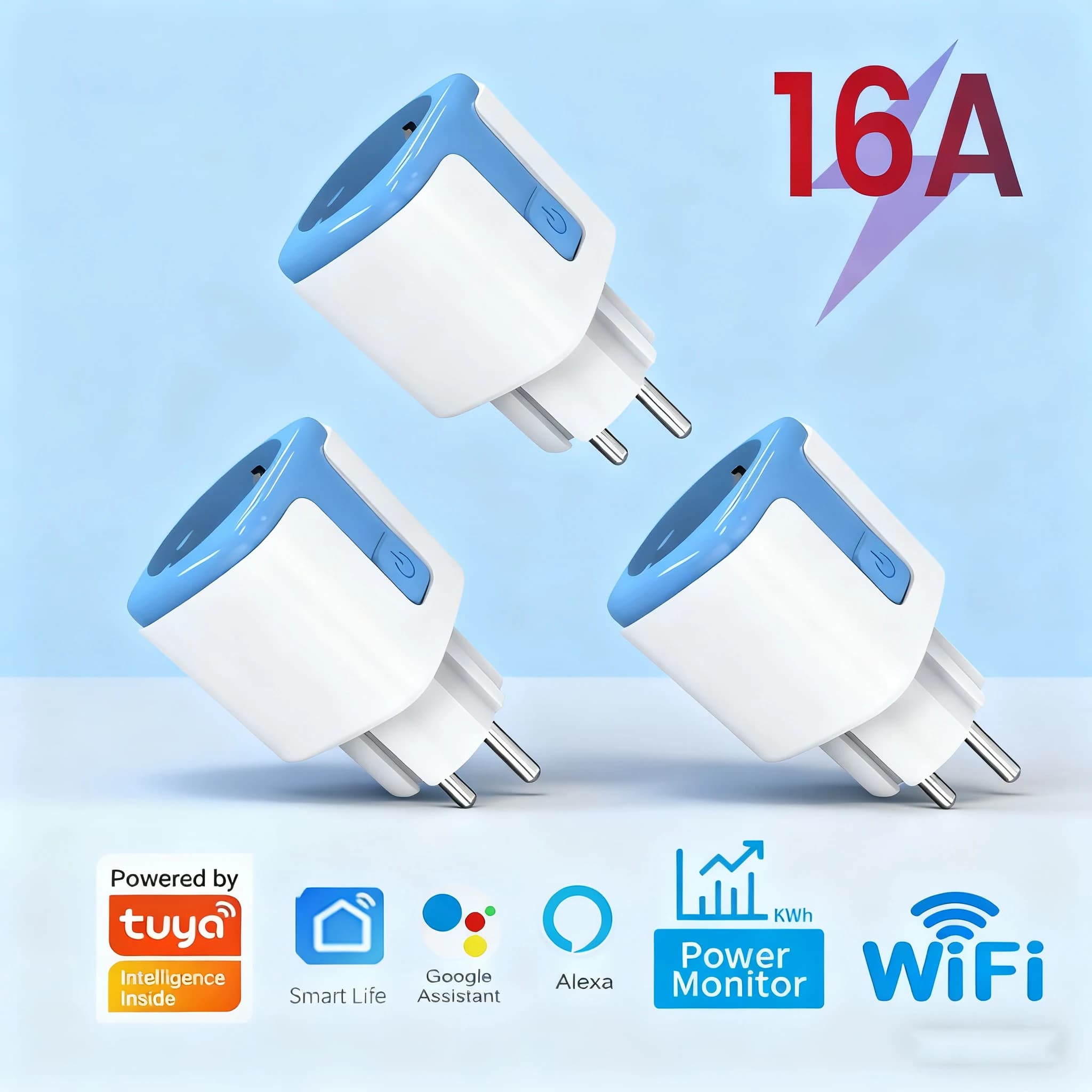 Tuya Smart WiFi Euro Adjusting Plug Mobile App Remote Control Timed Voice Control Alexa 16A, 20A