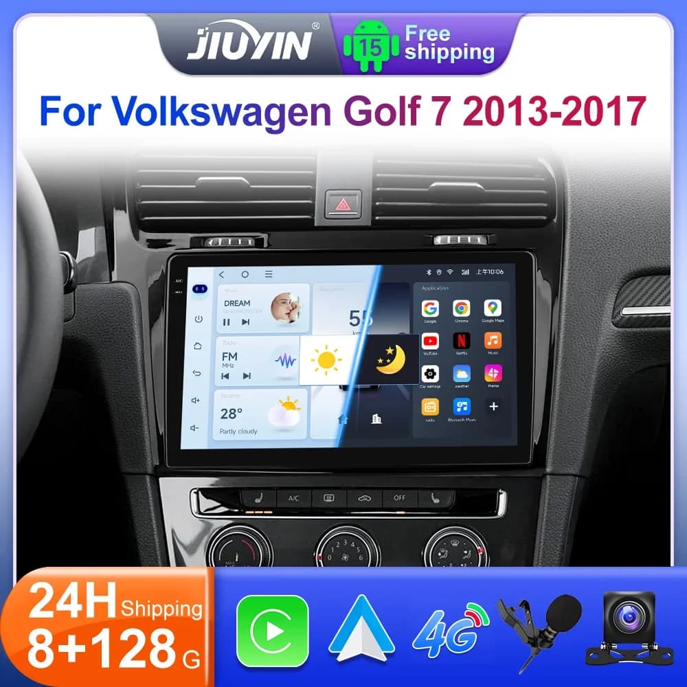 JIUYIN 10.1 "Android 15 Autoradio Per Volkswagen VW Golf 7 2013-2017 Lettore Video Multimediale GPS Audio Stereo Senza Fili CarPlay