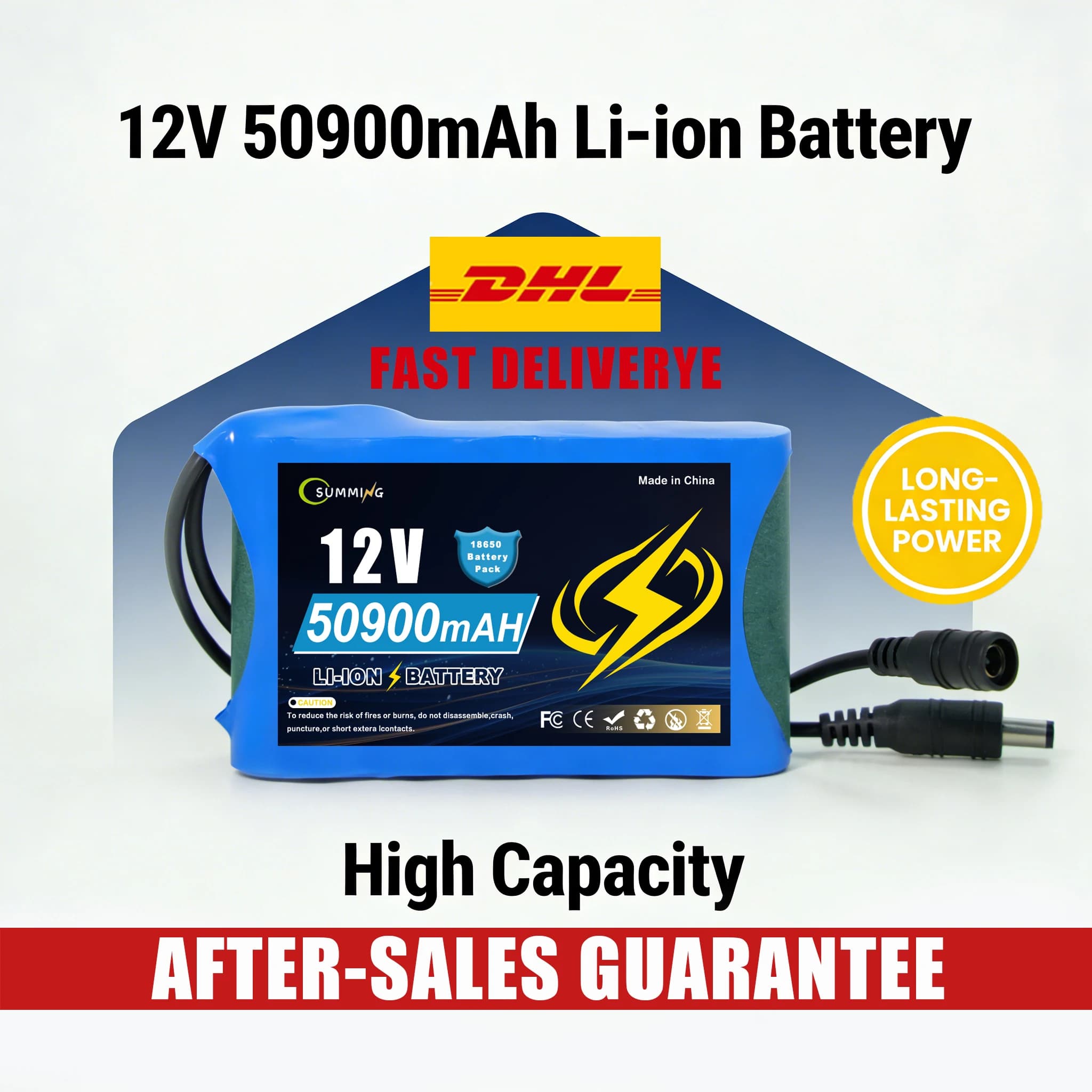 Batteria agli ioni di litio 12V 50.9Ah 🥦 Configurazione 3S2P 100% nuova con 🥦 Piastra di protezione e caricabatterie rapido, lunga durata del ciclo di carica