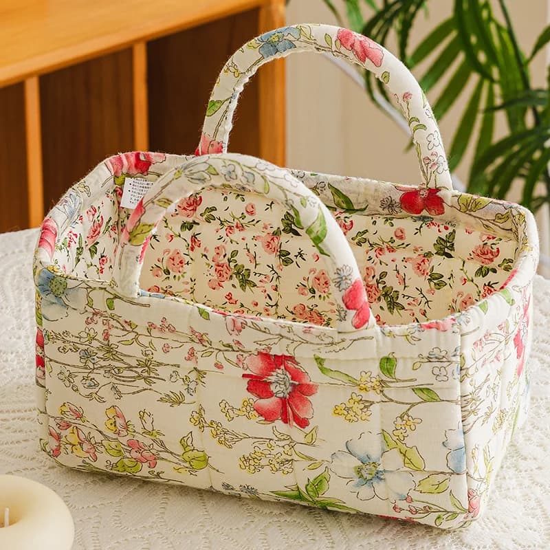 Borsa portaoggetti in tessuto di cotone per la casa, spessa, di piccole dimensioni, pieghevole, portatile, leggera, per cosmetici, giocattoli, snack, organizer per cassetti da scrivania
