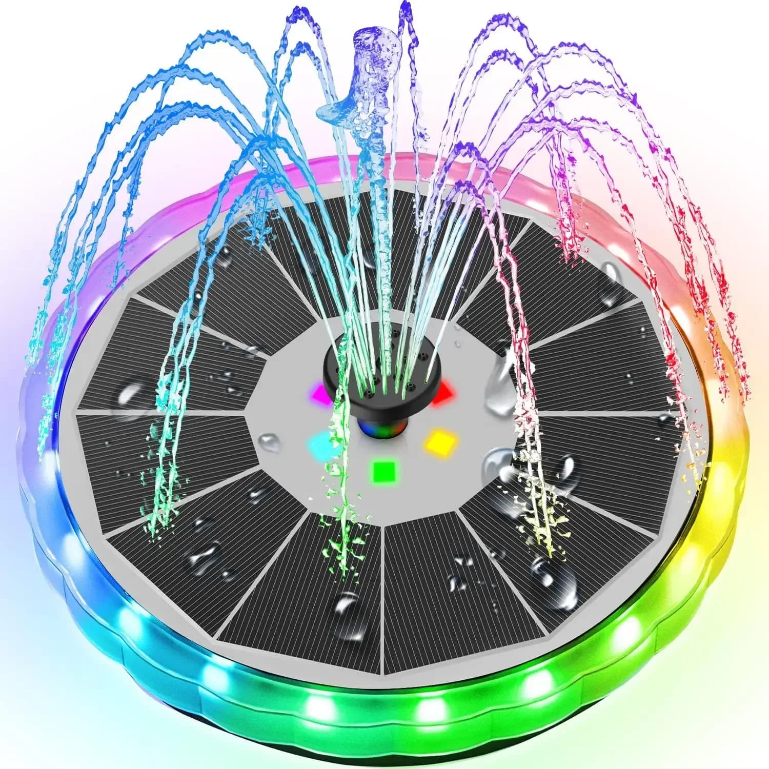 Fontana solare con luci a LED pannello opaco, batteria incorporata fontane da bagno per uccelli pompa a energia solare per laghetto, esterno, giardino, piscina