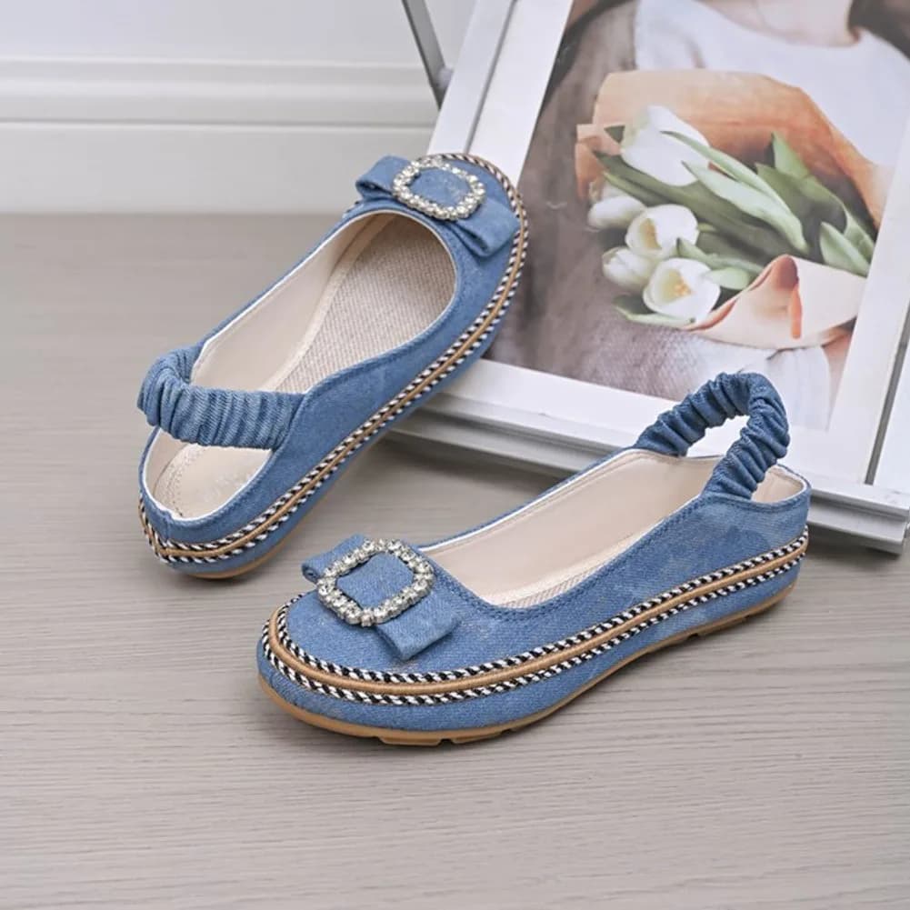 Scarpe da Donna Primavera Autunno 2026, Mocassini Casual in Denim con Punta Tonda, Taglie Grandi 36-43