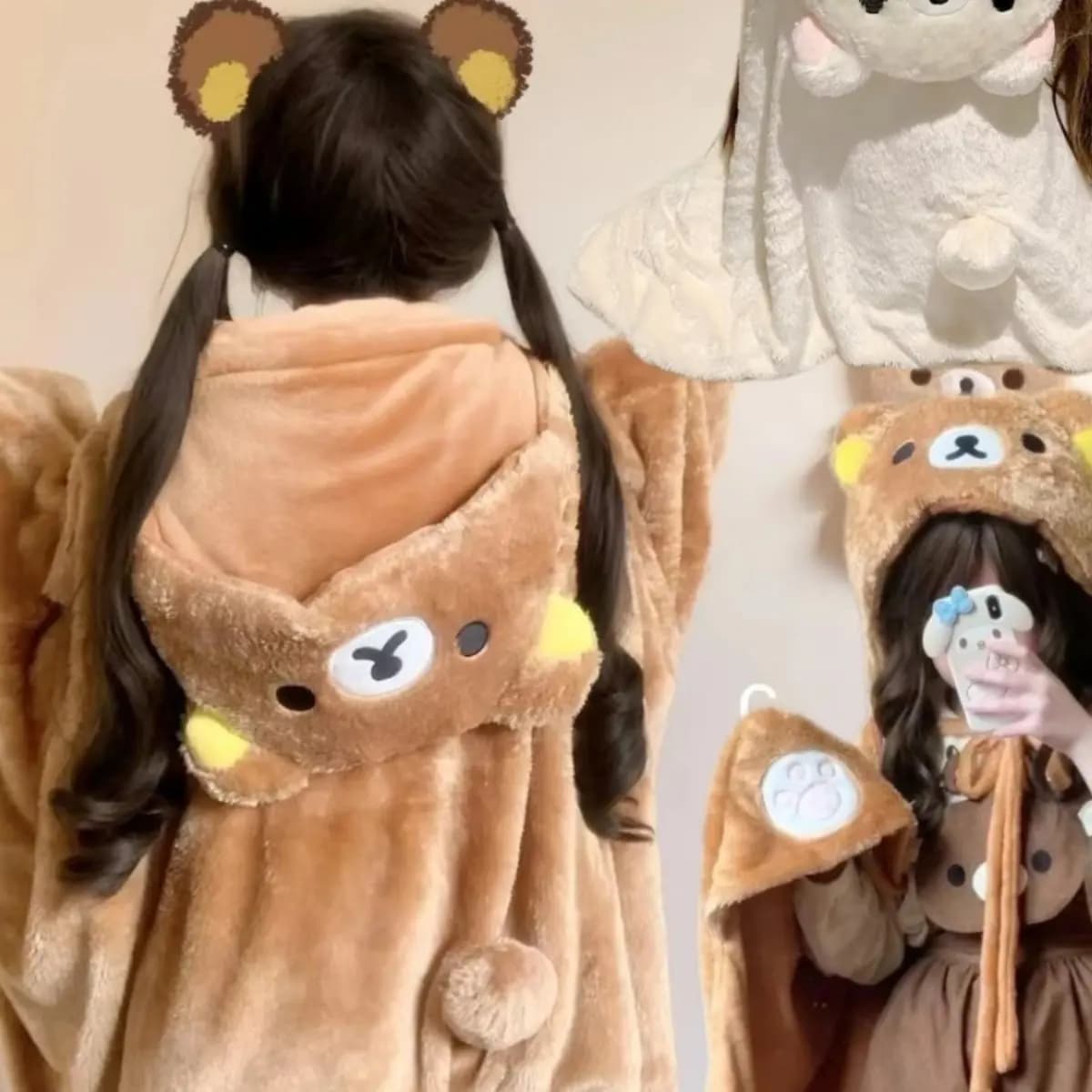 Coperta in peluche calda Rilakkuma, mantello, scialle, avvolgente e soffice, per pisolino, stile Lolita, capospalla invernale per ragazze, per casa, ufficio, per il riposo quotidiano e il calore.