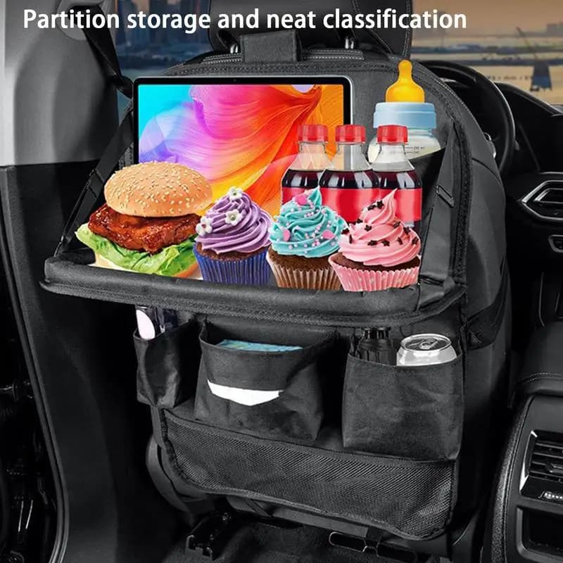 Organizzatore per seggiolino auto Sedile posteriore per auto Borsa portaoggetti per snack interna con tavolo pieghevole Organizzazione per viaggi su strada Must-Have per notebook