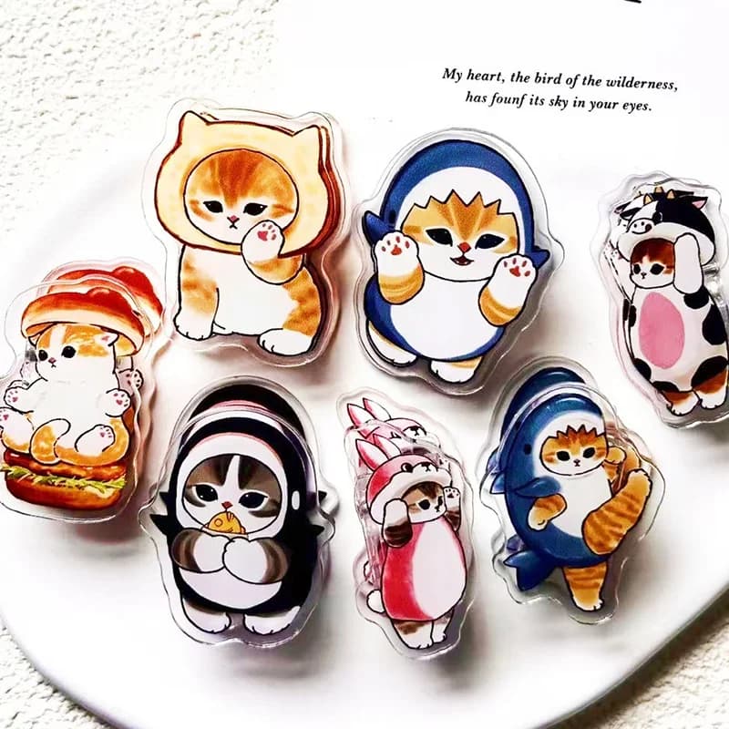 7 Pcs Cute Mofusand Shark Cat Series Acrylic Pp Clip Japanese Style Cartoon Cat Notebook Clip Anime Peripherals Student Gift Toy