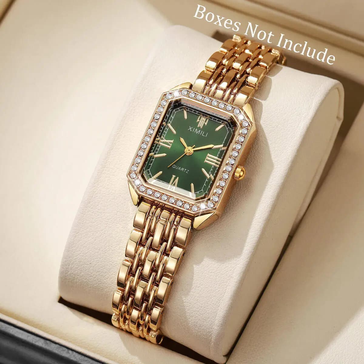 Fashionable Rectangular Women's Watch Quartz With Rhinestone Wrist Watch With Reloj Mujer Strap (No Box)