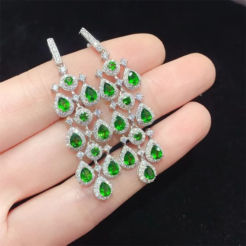 Orecchini pendenti autentici Orecchini in argento 925 originali con diopside cromato naturale per donna Gioielli in argento 925 eleganti e raffinati
