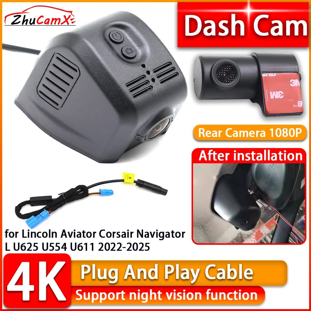 Dash Cam DVR 4K per Lincoln Aviator Corsair Navigator L U625 U554 U611 2022-2025, Telecamera Anteriore e Posteriore Plug and Play, Registratore Video