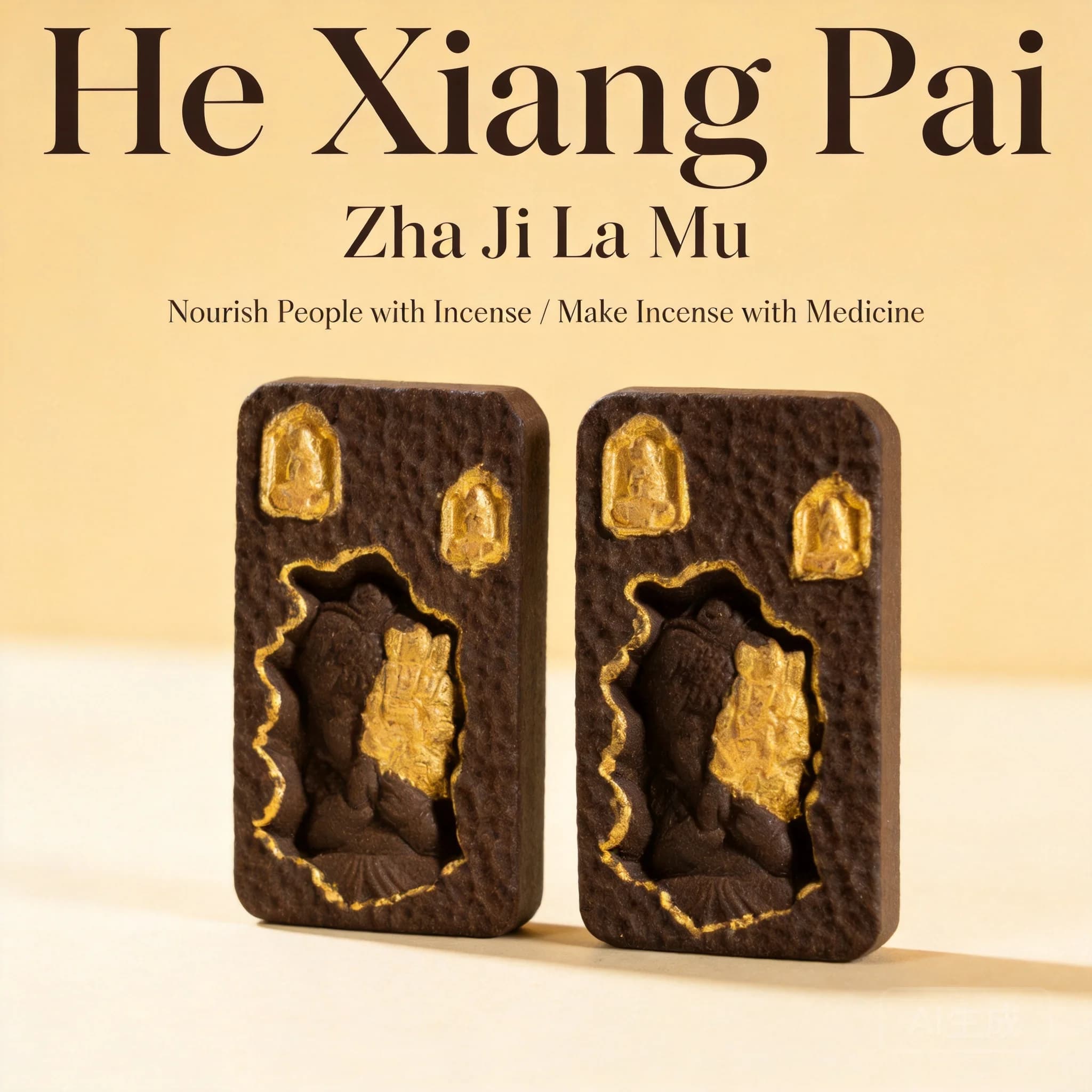 Chinese Traditional Zhajilamu Ambergris Incense Tablet Lucky Wealth Blessing Pendant Handmade Herbal Gold Painted Aroma Car Hang